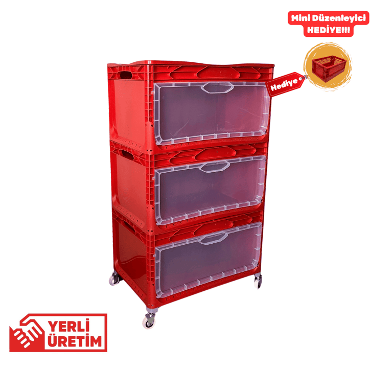 Magic Kombo XL 5R Kırmızı - Çok Amaçlı Raf & Dolap 60x40x165 cm