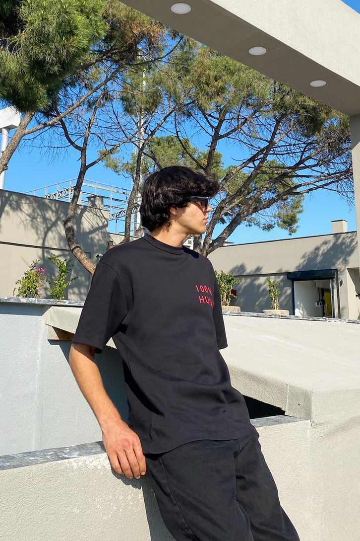 100 % Human Baskılı Siyah Oversize Tshirt