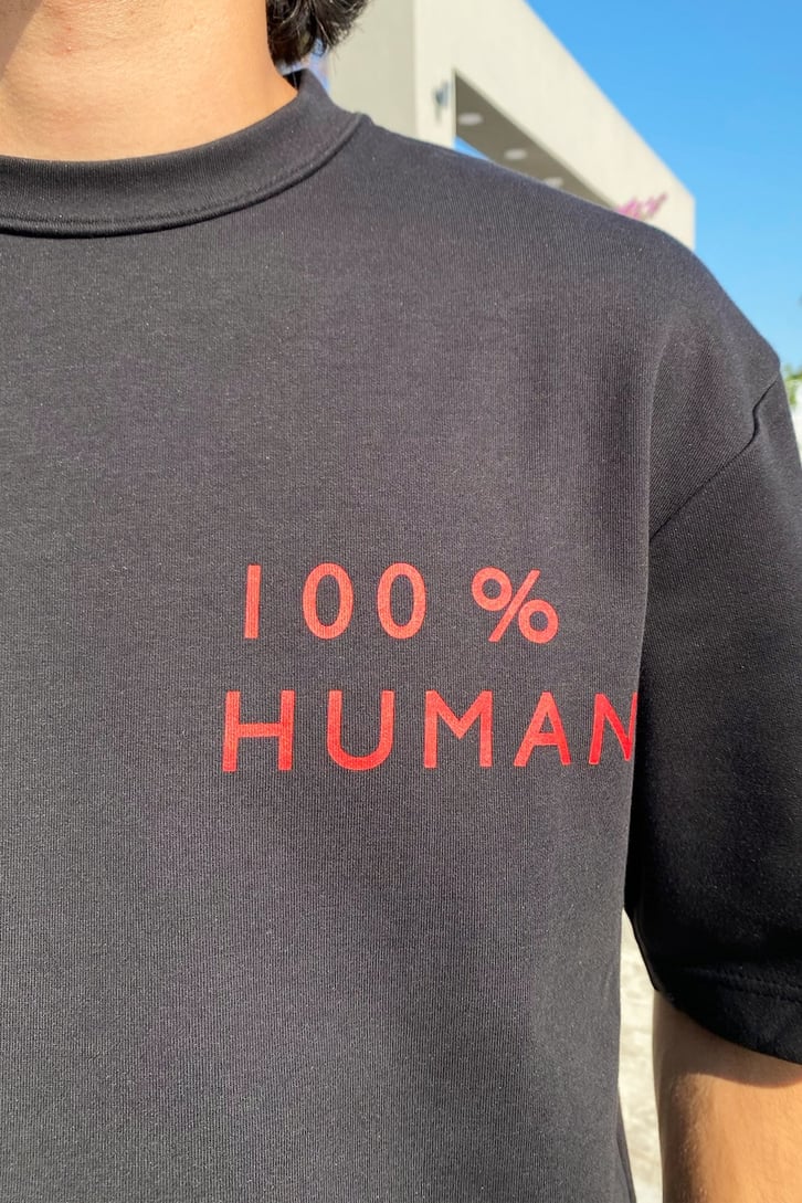 100 % Human Baskılı Siyah Oversize Tshirt