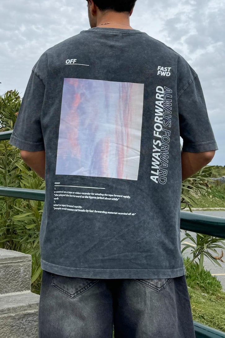 1989 Baskılı Acid Wash Oversize Tişört