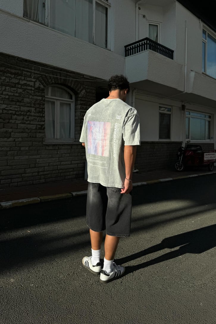 1989 Baskılı Acid Wash Oversize Tişört