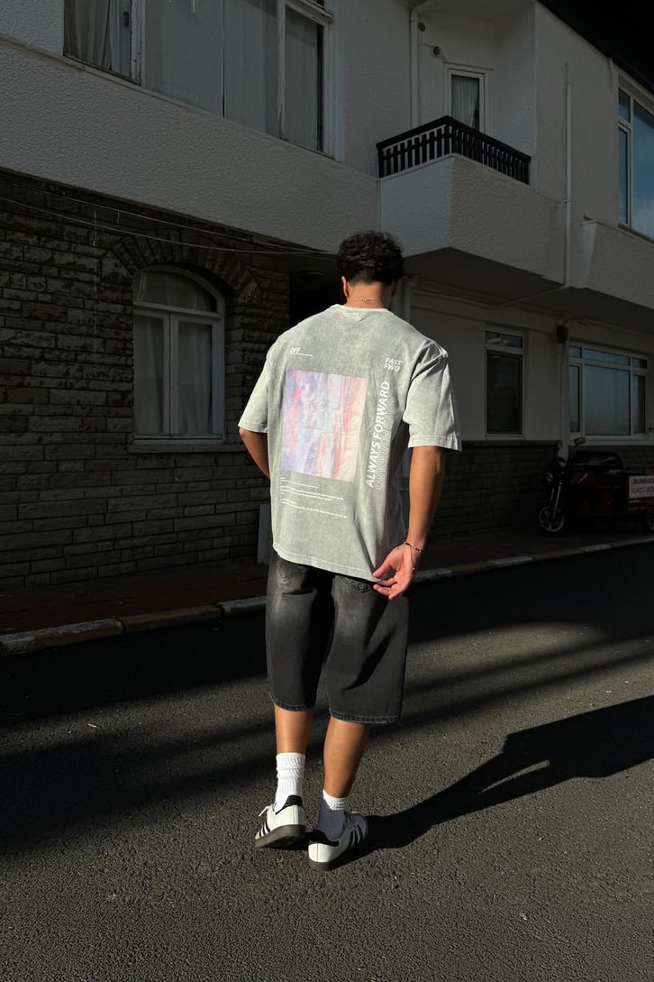 1989 Baskılı Acid Wash Oversize Tişört