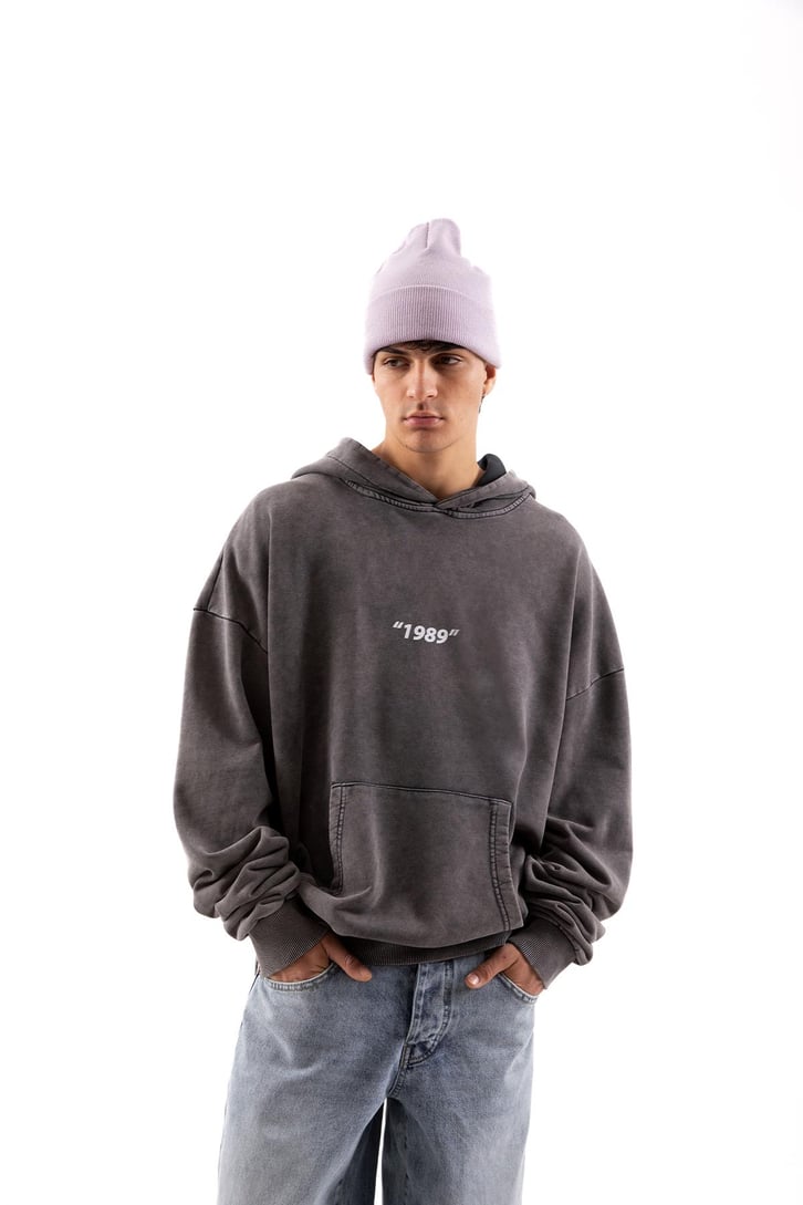 1989 Sırt Baskılı Acid Wash Oversize Hoodie