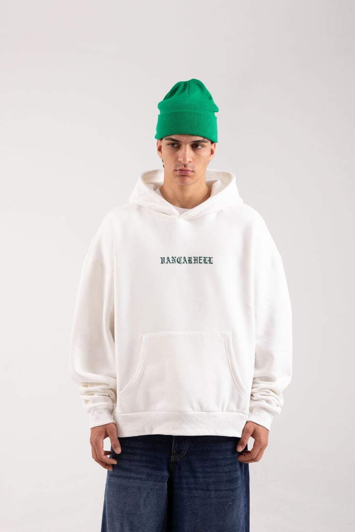 28 Baskılı Ekru Oversize Hoodie