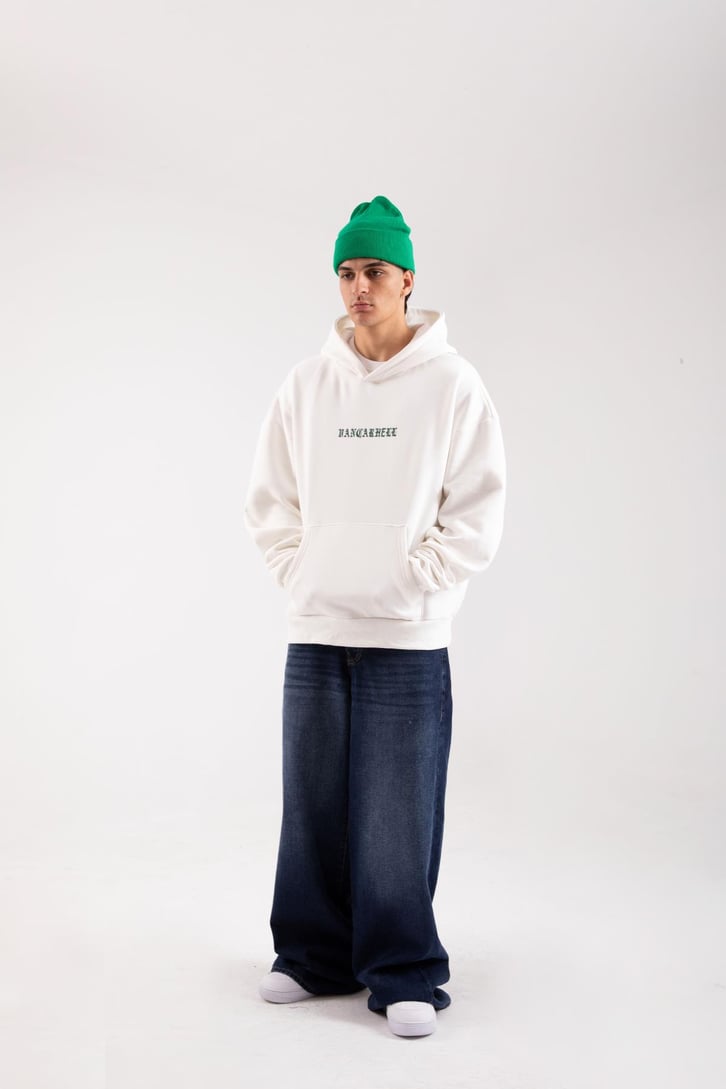 28 Baskılı Ekru Oversize Hoodie