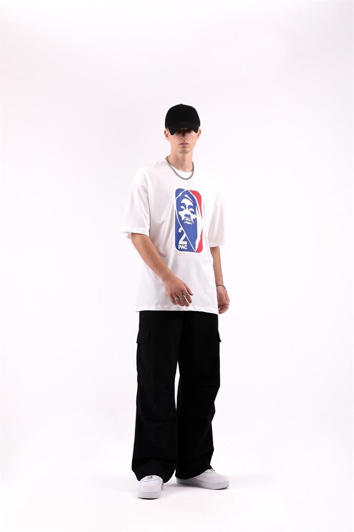 2pac Baskılı Siyah Oversize Tshirt