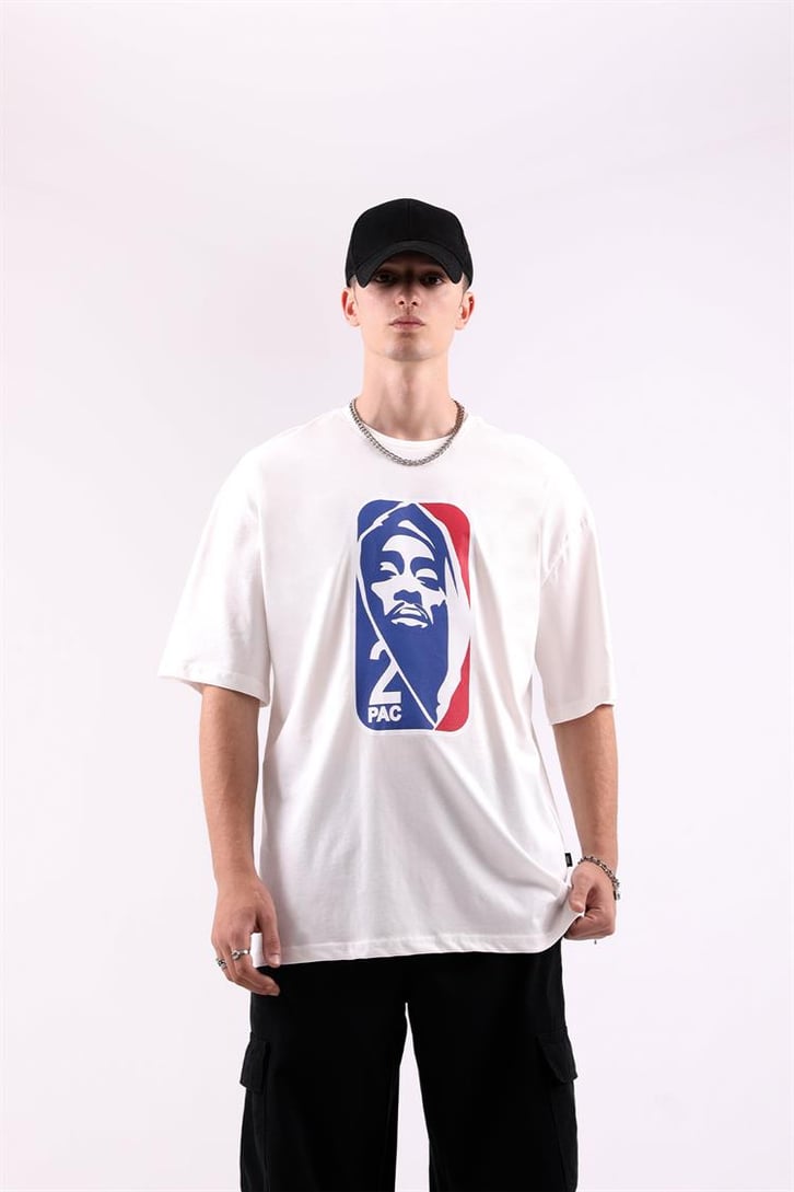 2pac Baskılı Siyah Oversize Tshirt