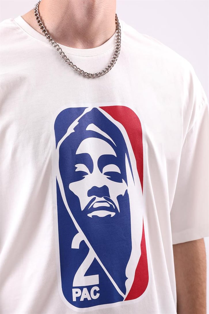 2pac Baskılı Siyah Oversize Tshirt