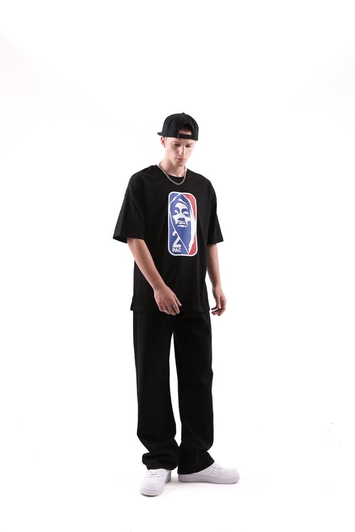 2pac Baskılı Siyah Oversize Tshirt