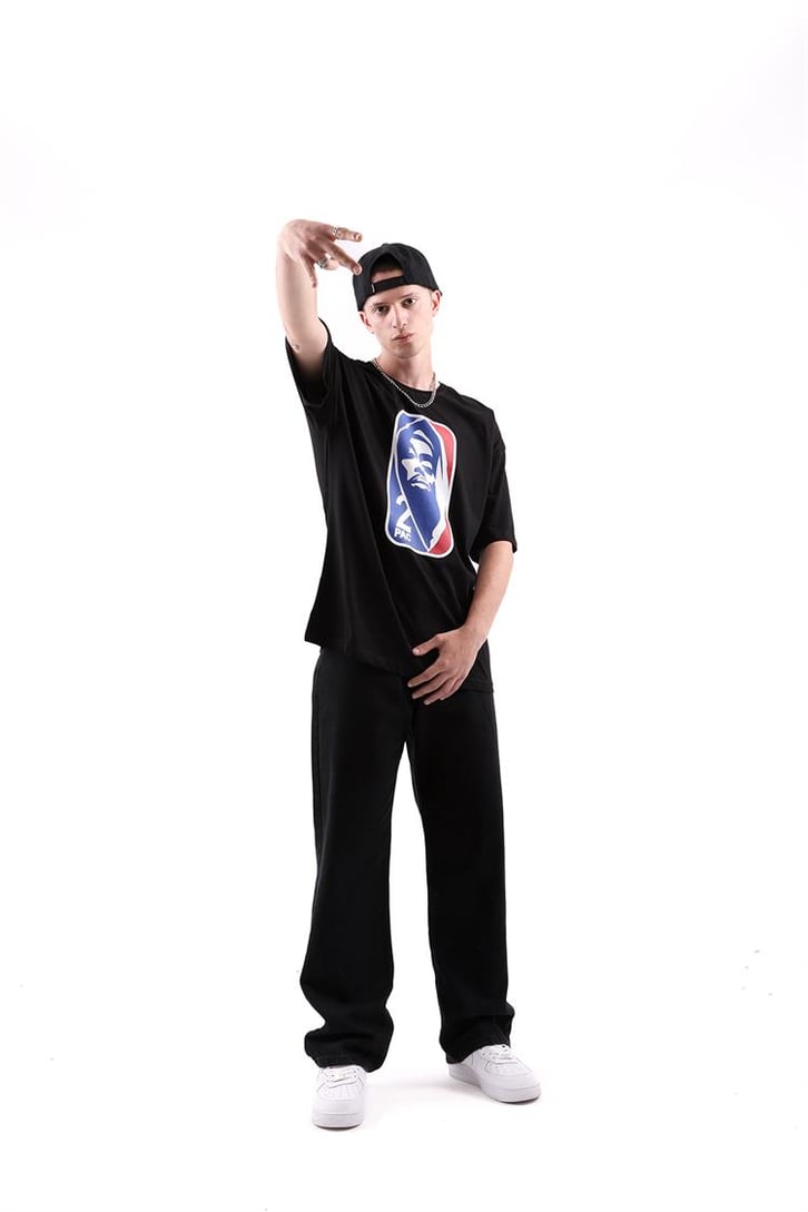 2pac Baskılı Siyah Oversize Tshirt