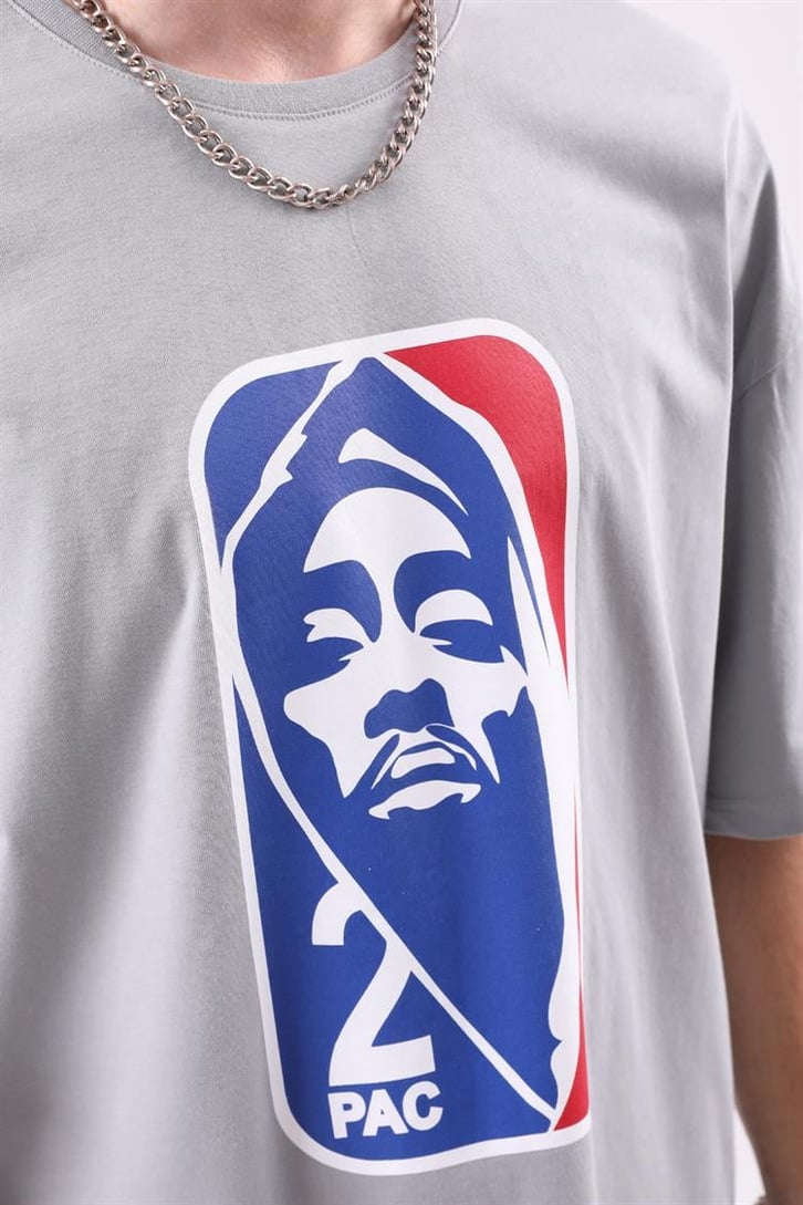 2pac Baskılı Siyah Oversize Tshirt