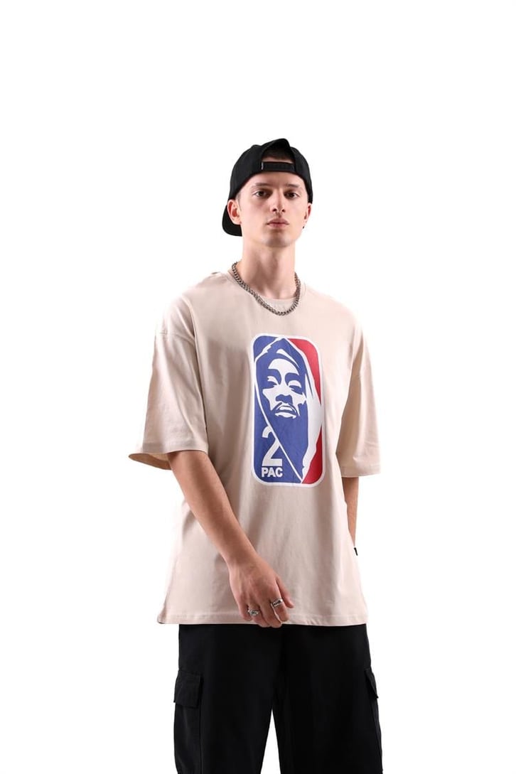 2pac Baskılı Siyah Oversize Tshirt