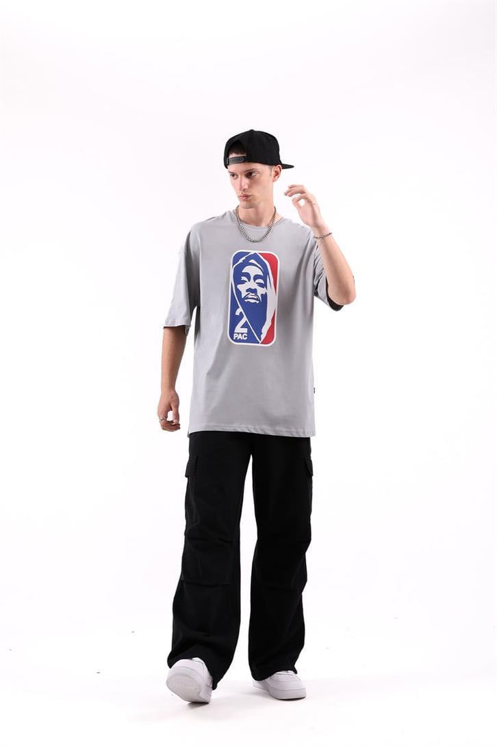 2pac Baskılı Siyah Oversize Tshirt