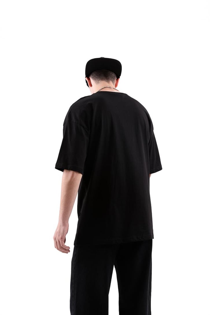 2pac Baskılı Siyah Oversize Tshirt