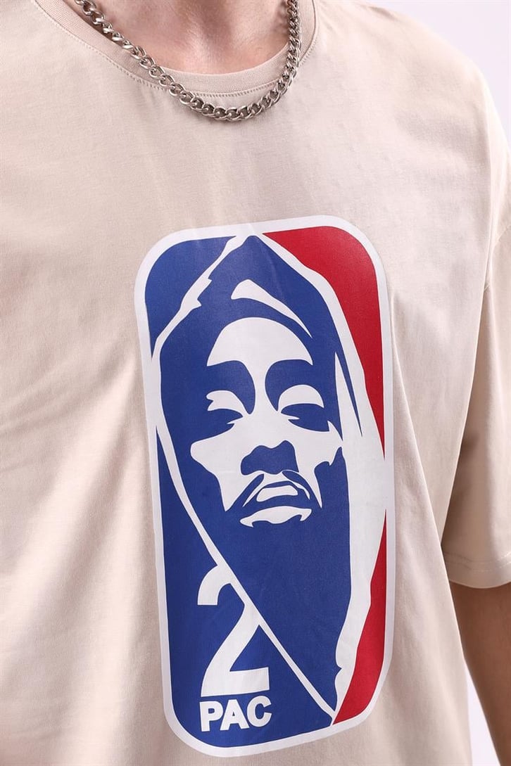 2pac Baskılı Siyah Oversize Tshirt