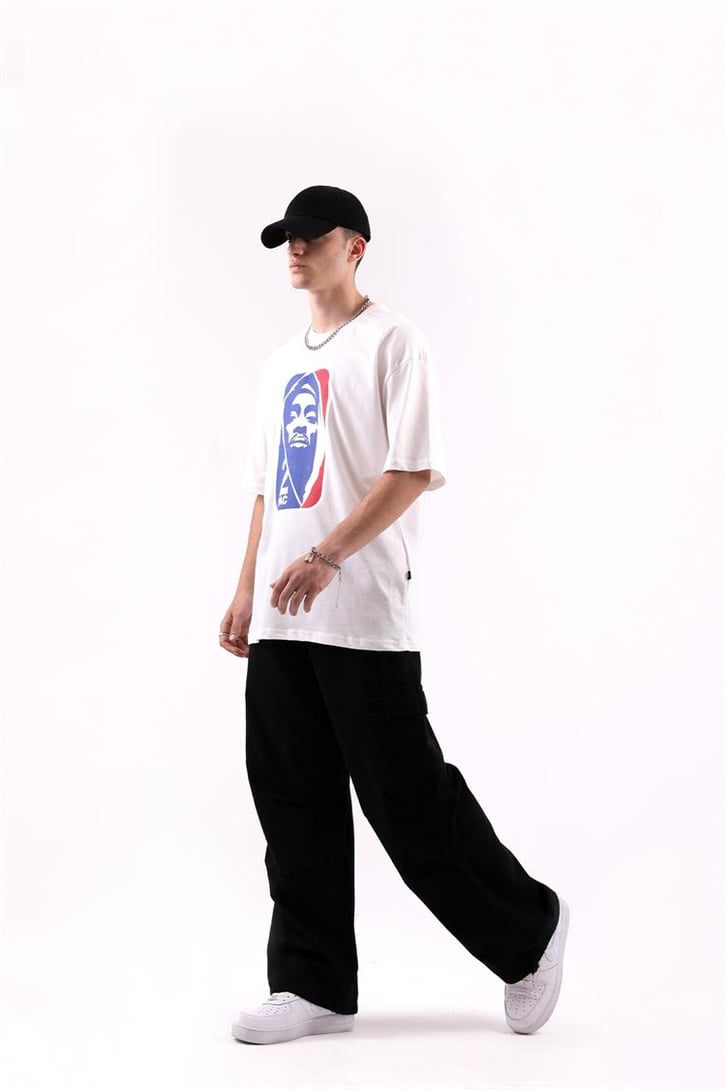 2pac Baskılı Siyah Oversize Tshirt