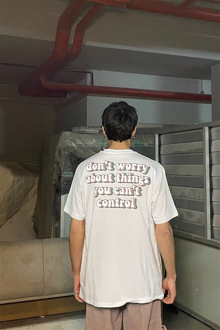 3D Text Printed Oversize Beyaz Tshirt