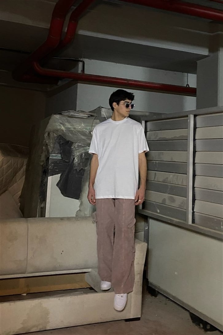 3D Text Printed Oversize Beyaz Tshirt