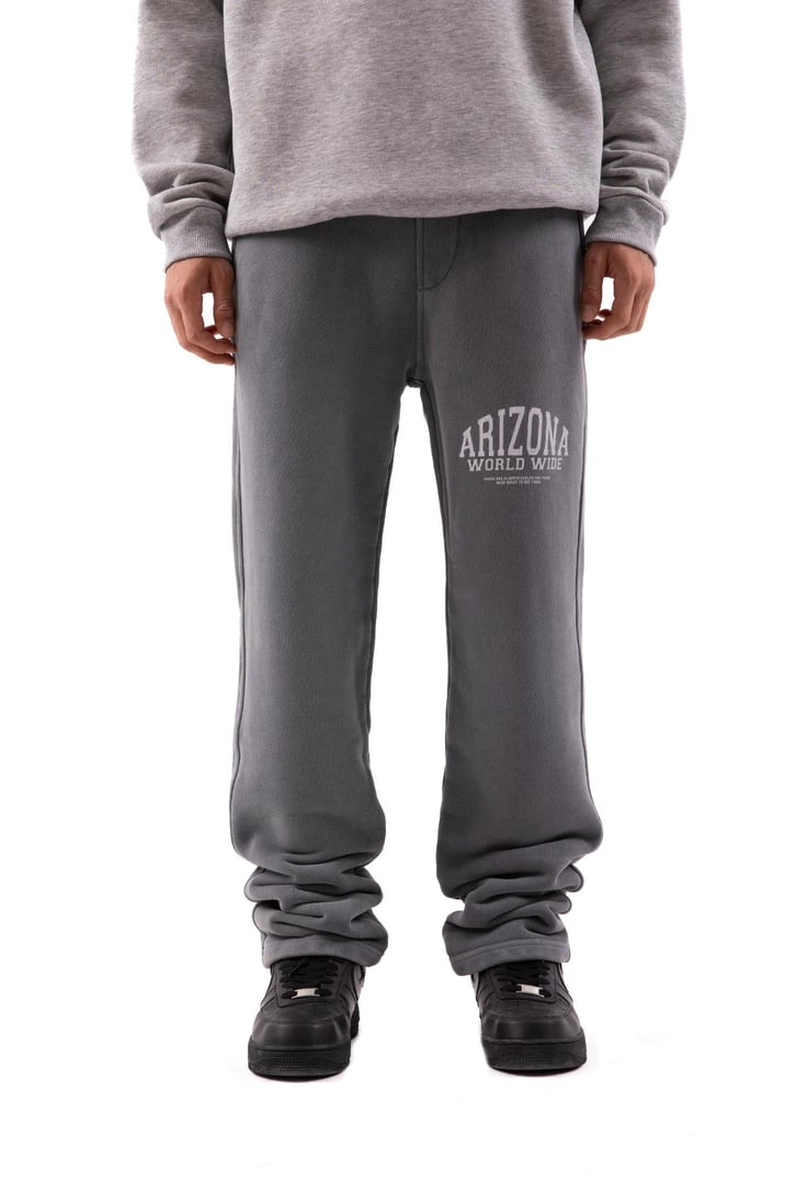 500 GSM Premium Gri Baskılı Acid Wash Eşofman Altı