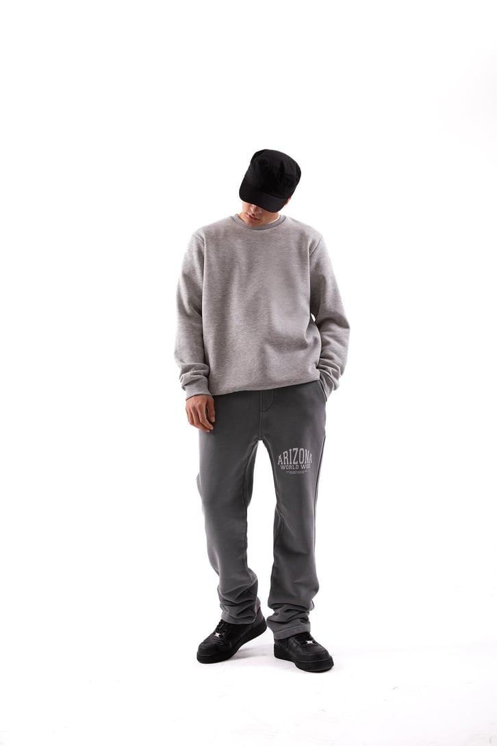 500 GSM Premium Gri Baskılı Acid Wash Eşofman Altı