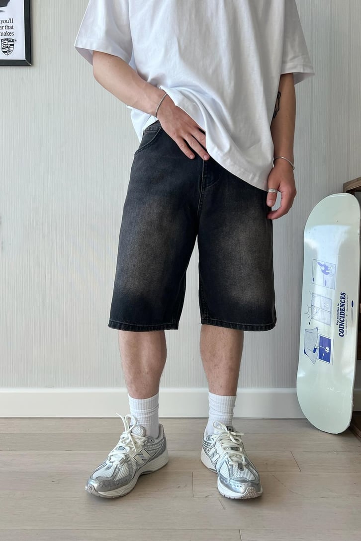 90's Vintage Yıkama Baggy Şort