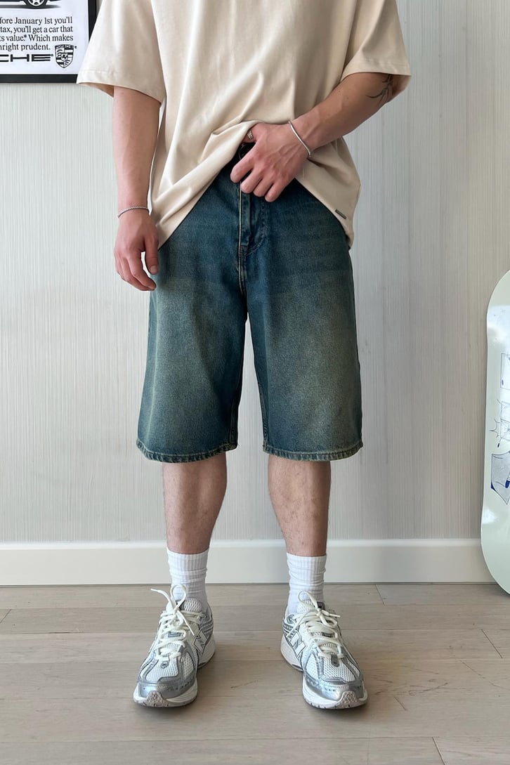 90's Vintage Yıkama Baggy Şort