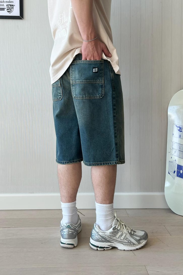 90's Vintage Yıkama Baggy Şort