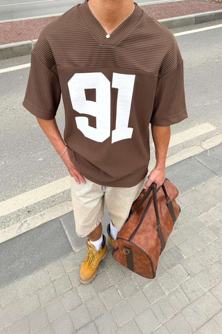 91 Baskılı Fitilli Tişört