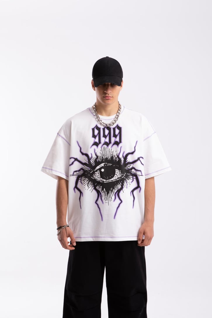 999 Eye Baskılı Oversize Tshirt