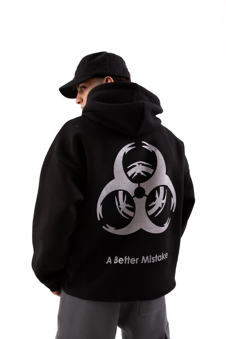 A Better Mistake Baskılı Siyah Oversize Hoodie