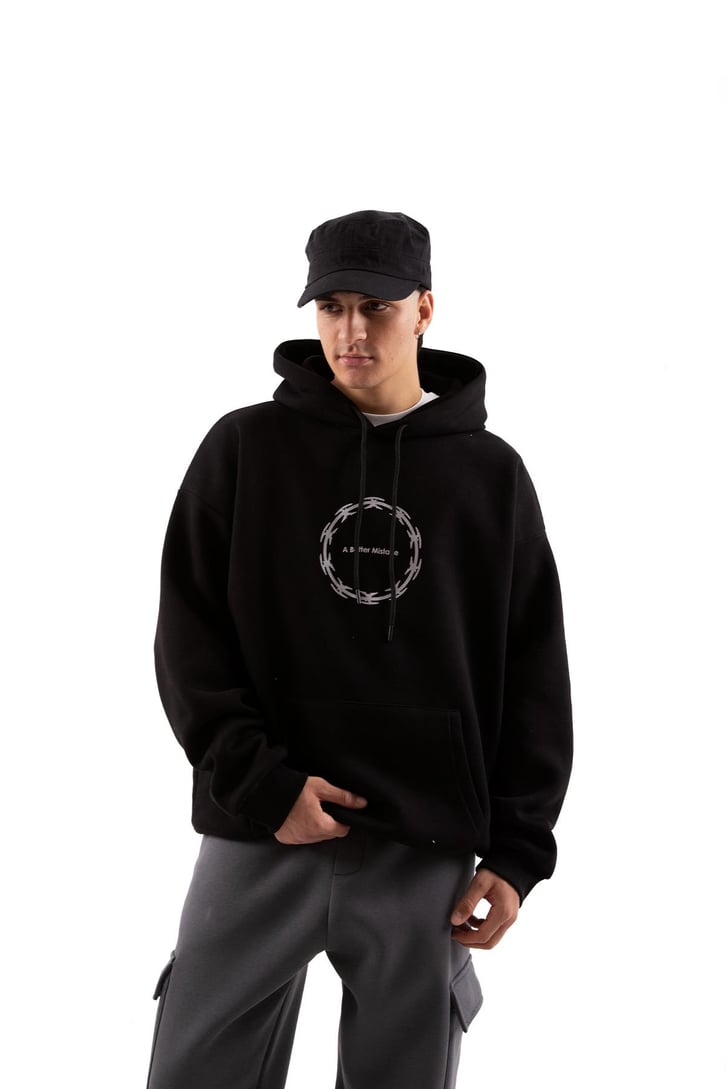 A Better Mistake Baskılı Siyah Oversize Hoodie