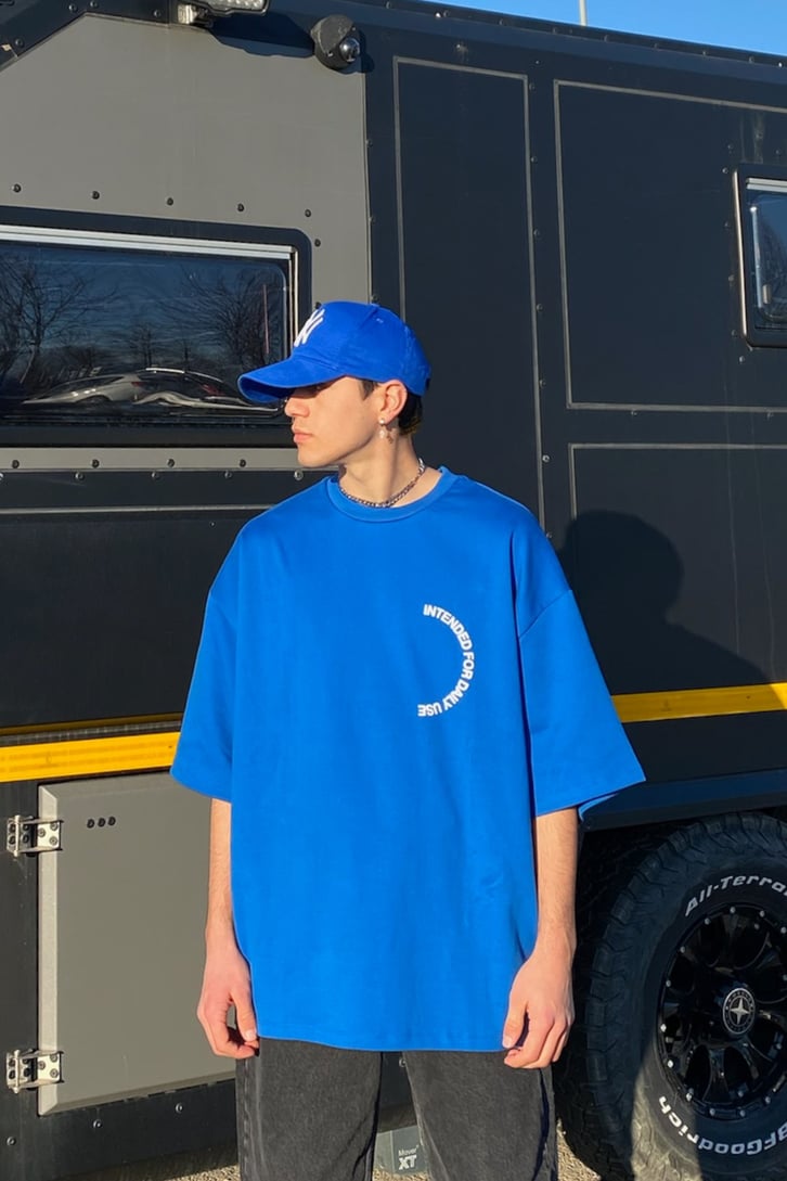 a.Design Sax Blue Printed Oversize Tshirt