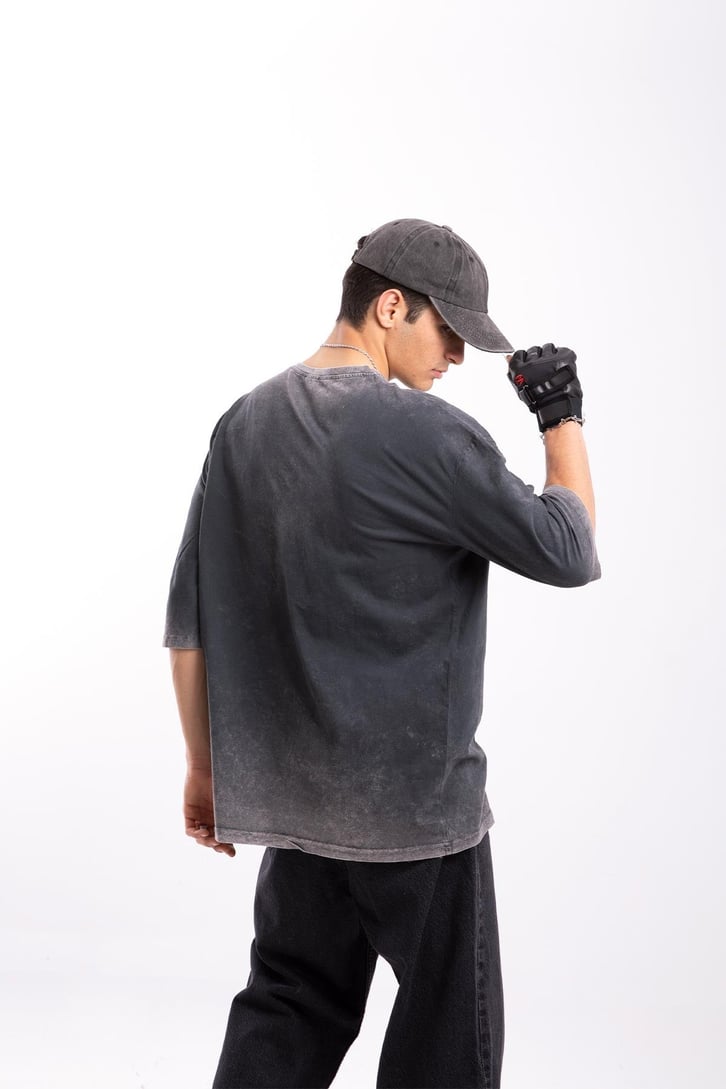AC-DC Baskılı Acid Wash Oversize Tshirt