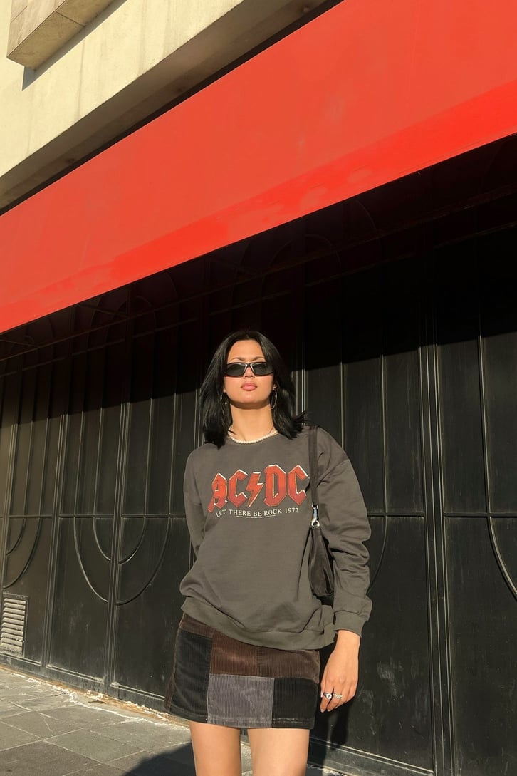 AC-DC Baskılı Antrasit Sweatshirt