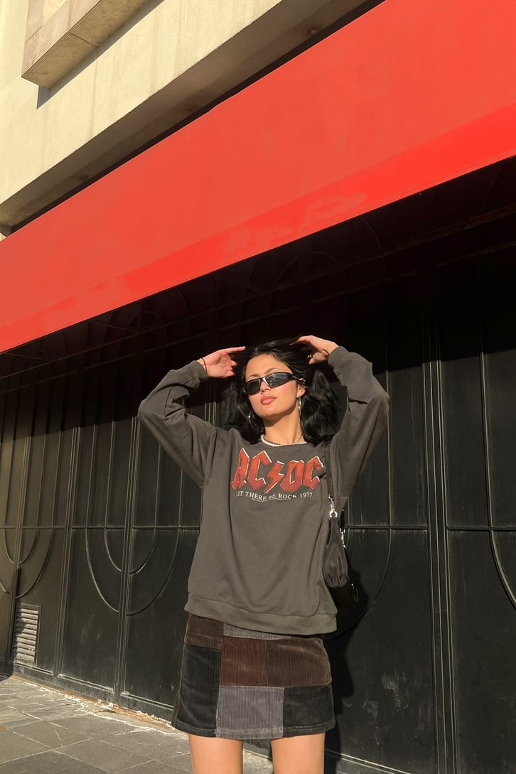 AC-DC Baskılı Antrasit Sweatshirt