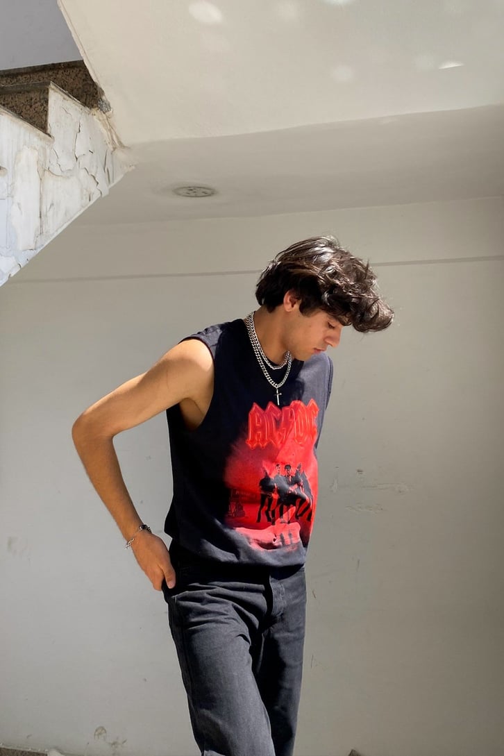 AC-DC Baskılı Siyah Kolsuz Tshirt