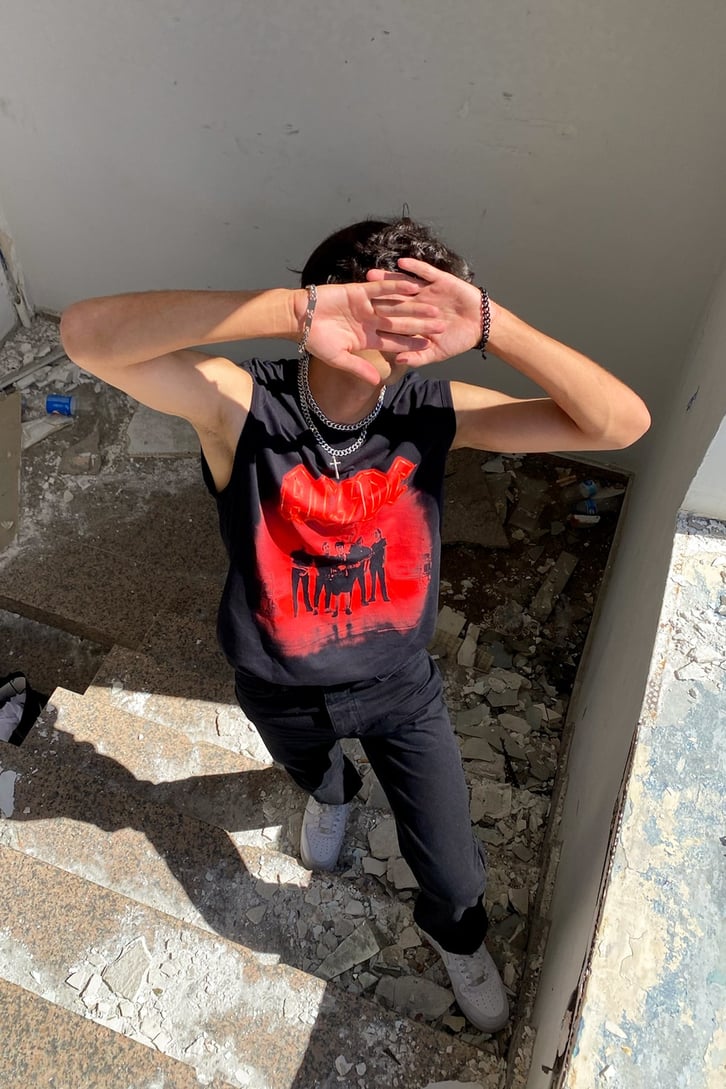 AC-DC Baskılı Siyah Kolsuz Tshirt