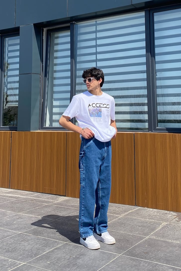 Access Baskılı Beyaz Oversize Tshirt