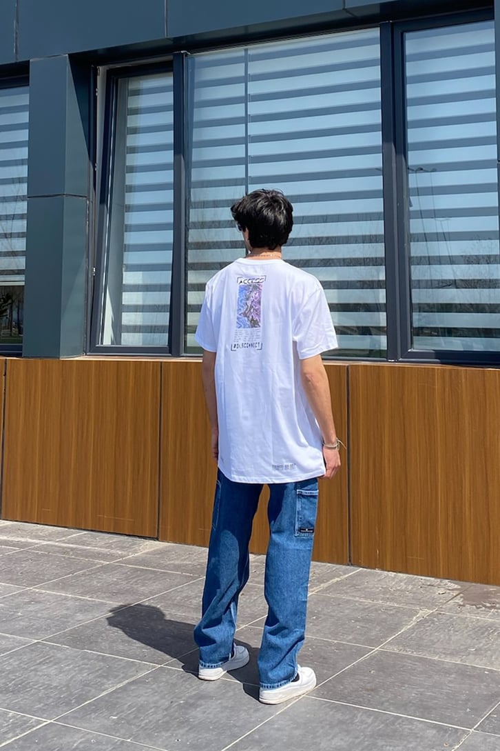 Access Baskılı Beyaz Oversize Tshirt