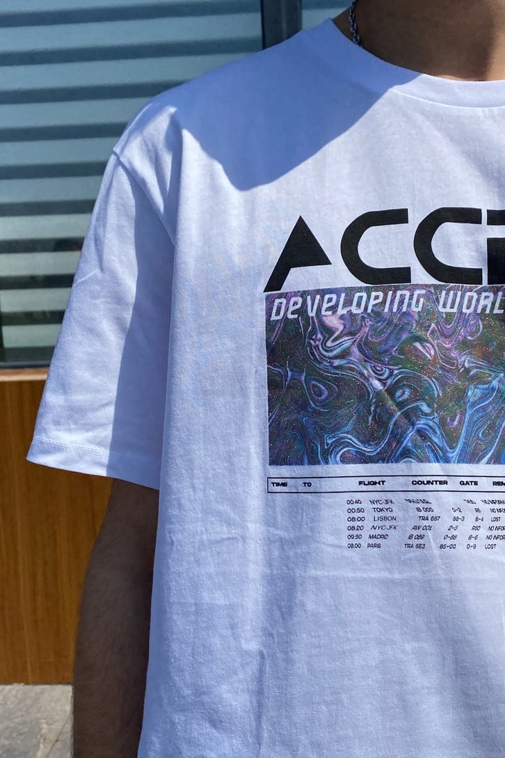 Access Baskılı Beyaz Oversize Tshirt