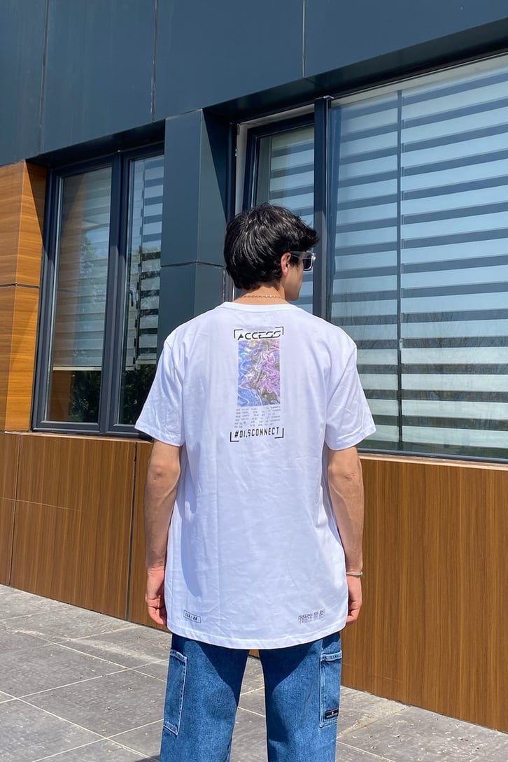 Access Baskılı Beyaz Oversize Tshirt