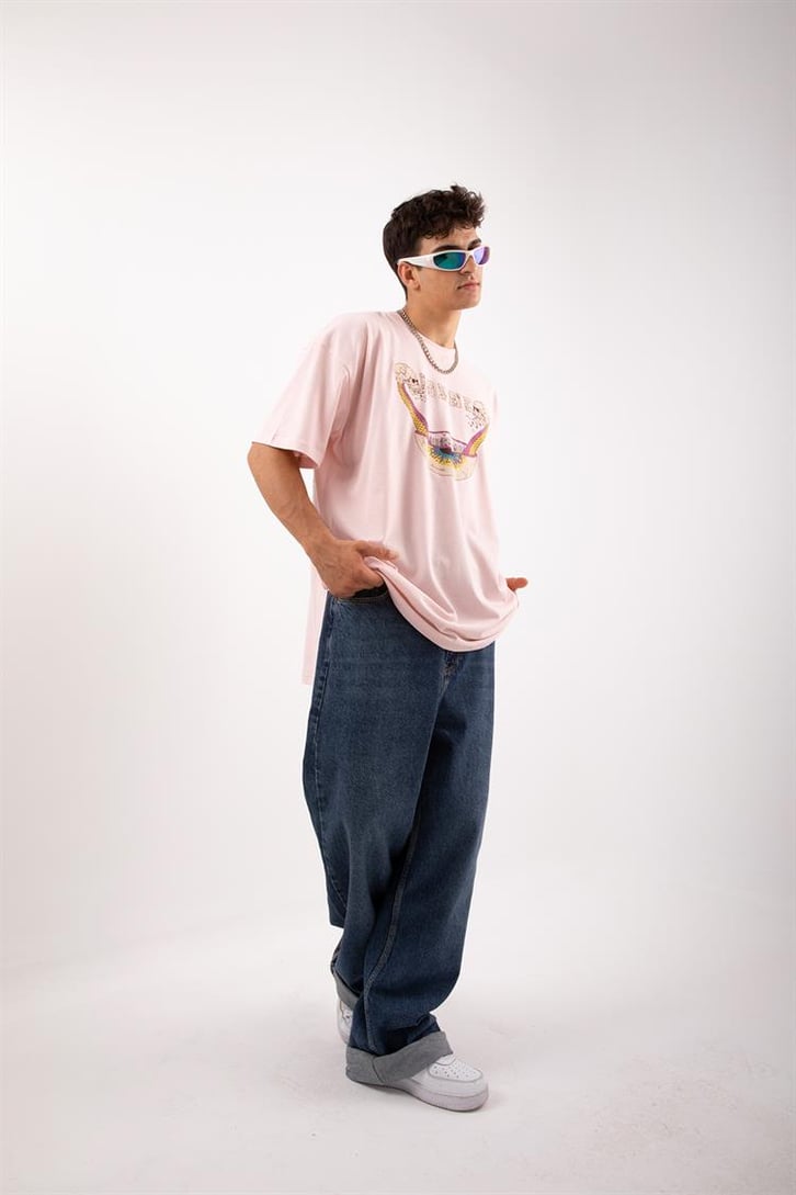 Acid Eye Baskılı Pembe Acid Wash Oversize Tshirt
