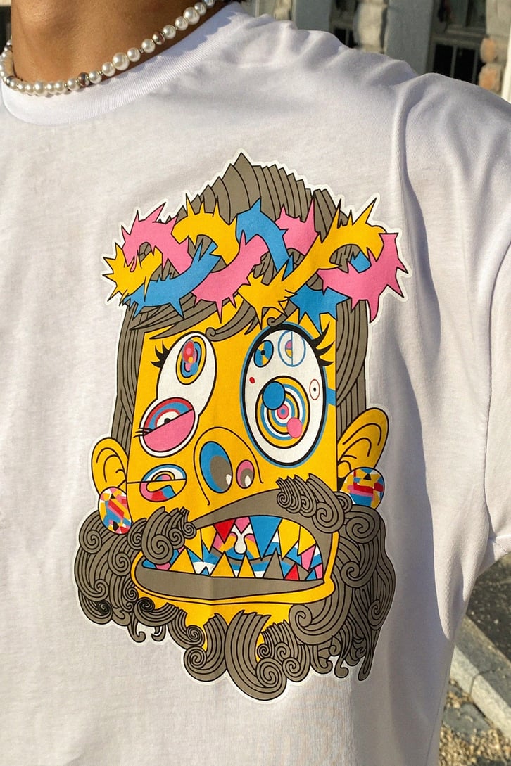 Acid Face Baskılı Beyaz Oversize Tshirt