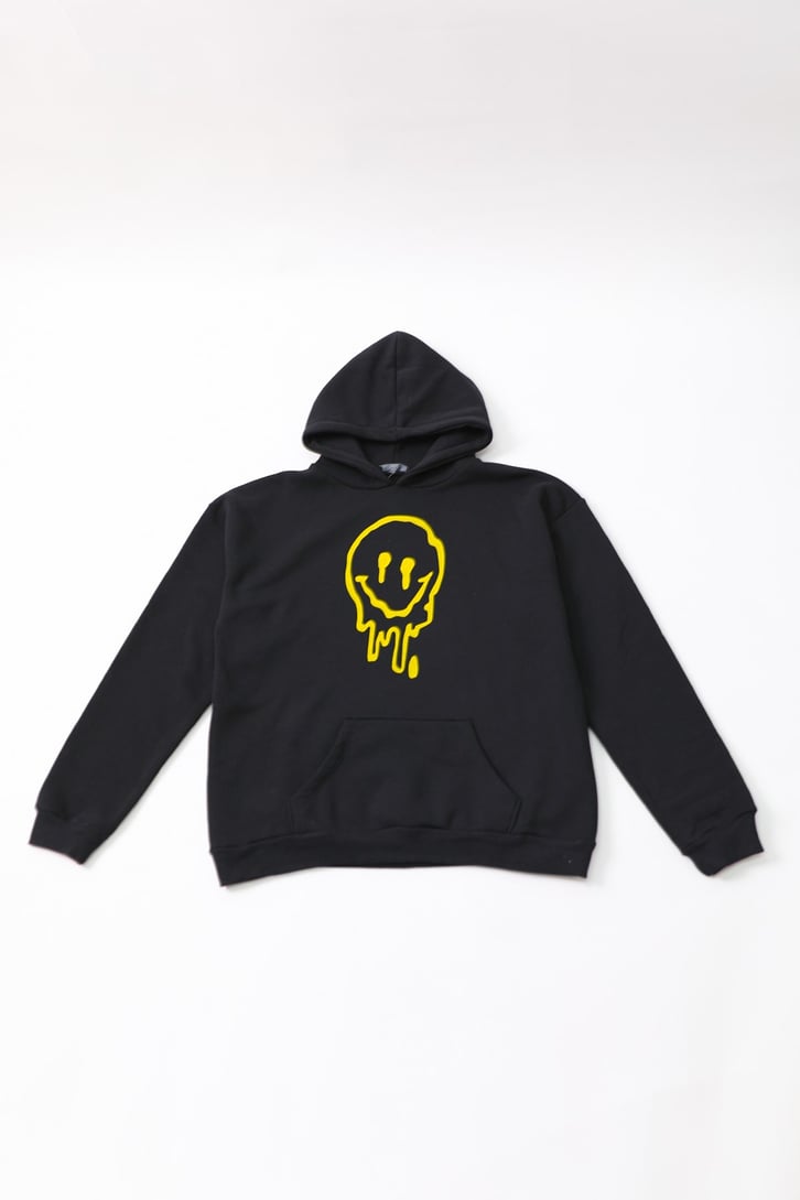 Acid Smile Baskılı Siyah Oversize Sweatshirt