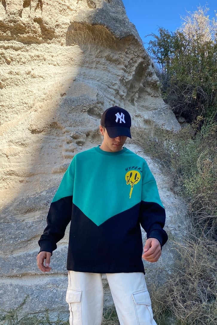 ACID SMILE COLOR BLOCK SWEATSHIRT
