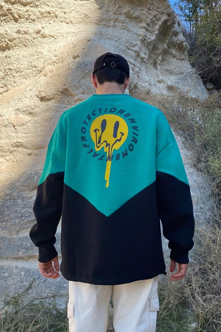 ACID SMILE COLOR BLOCK SWEATSHIRT