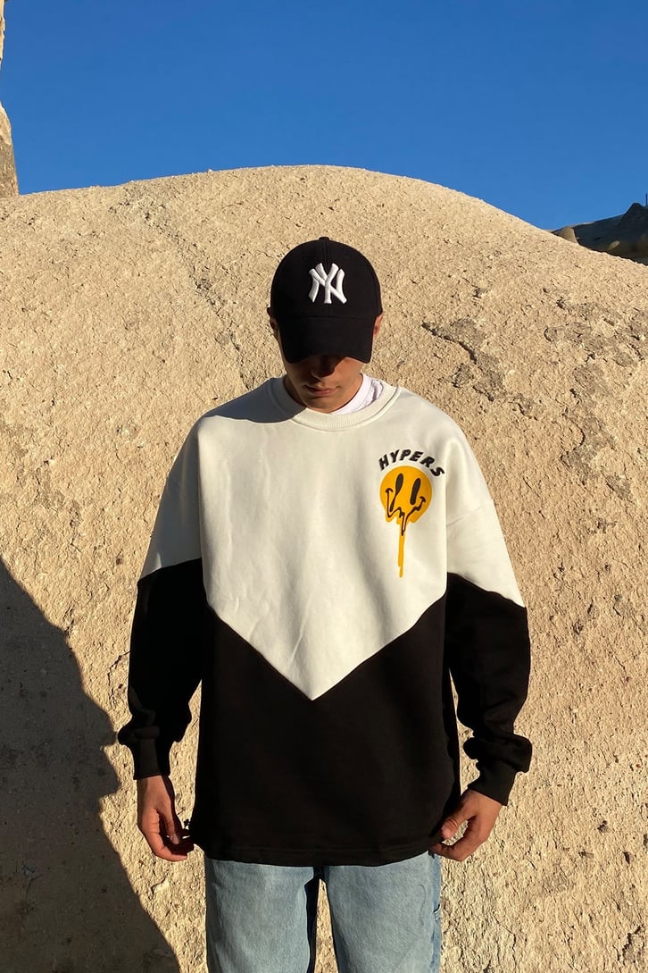 ACID SMILE COLOR BLOCK SWEATSHIRT