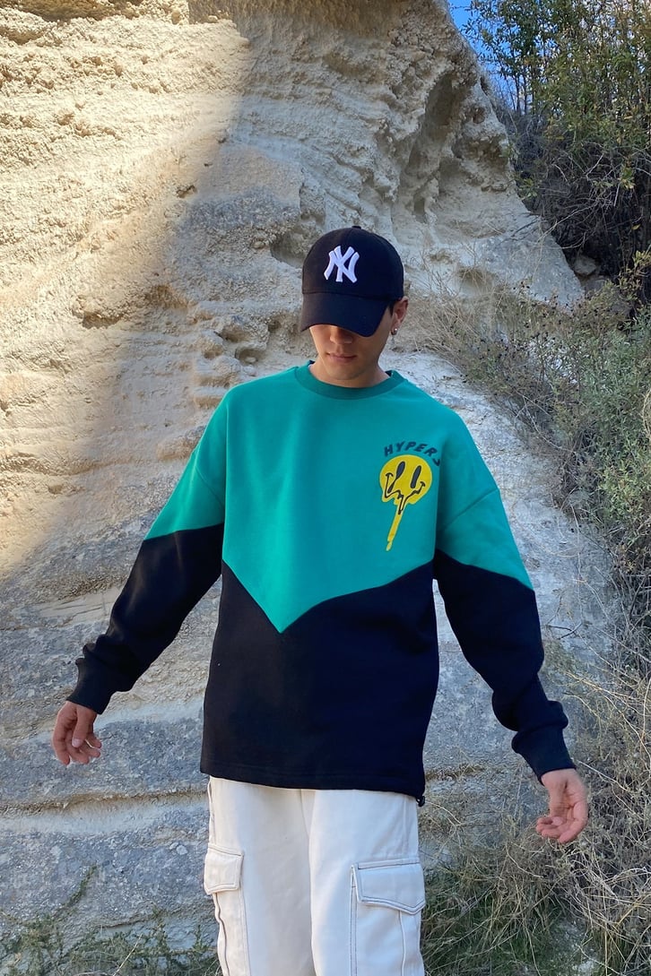 ACID SMILE COLOR BLOCK SWEATSHIRT