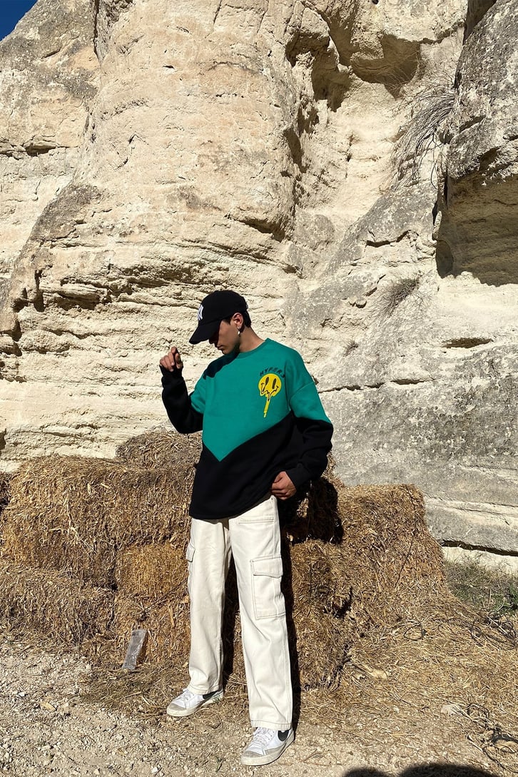 ACID SMILE COLOR BLOCK SWEATSHIRT