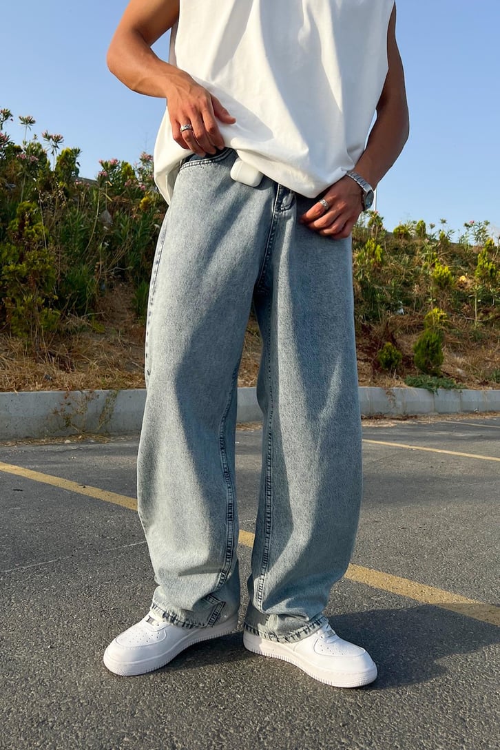 Acid Wash Buz Mavi Baggy Jean